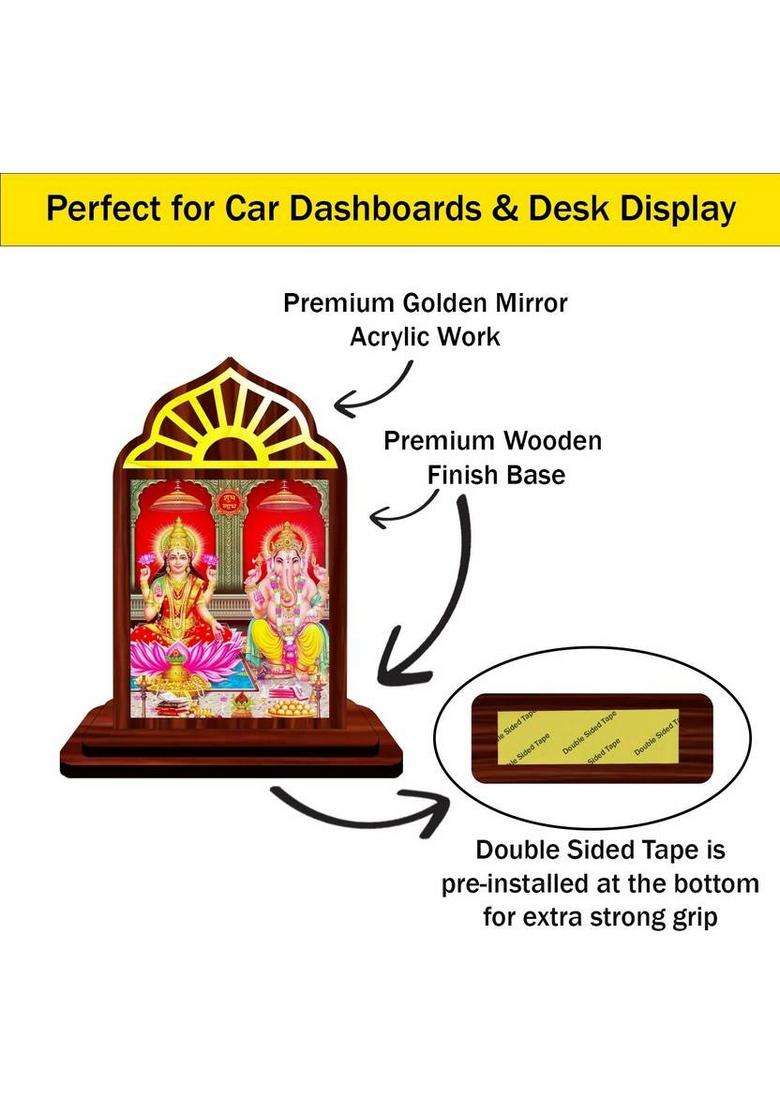 Giftsrange Lakshmi Ganesh Ganapati Lakshmi Car Dashboard Idol Premium Decorative Showpiece - 10 Cm(Wood Multicolor) - Indya