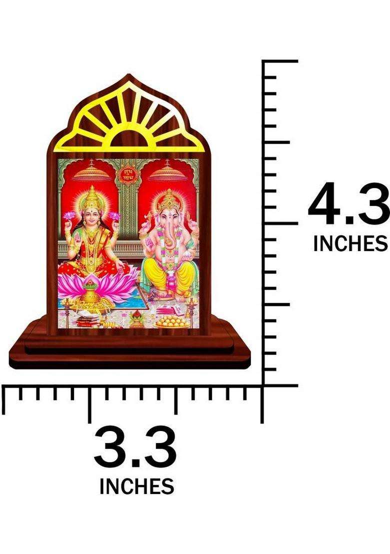 Giftsrange Lakshmi Ganesh Ganapati Lakshmi Car Dashboard Idol Premium Decorative Showpiece - 10 Cm(Wood Multicolor) - Indya