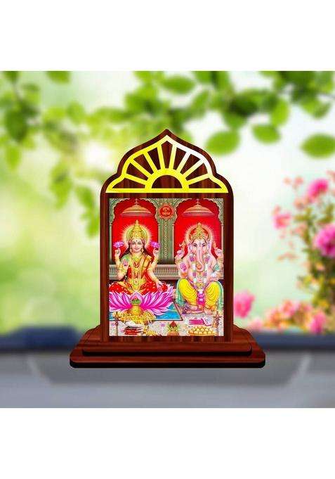 Giftsrange Lakshmi Ganesh Ganapati Lakshmi Car Dashboard Idol Premium Decorative Showpiece - 10 Cm(Wood Multicolor)