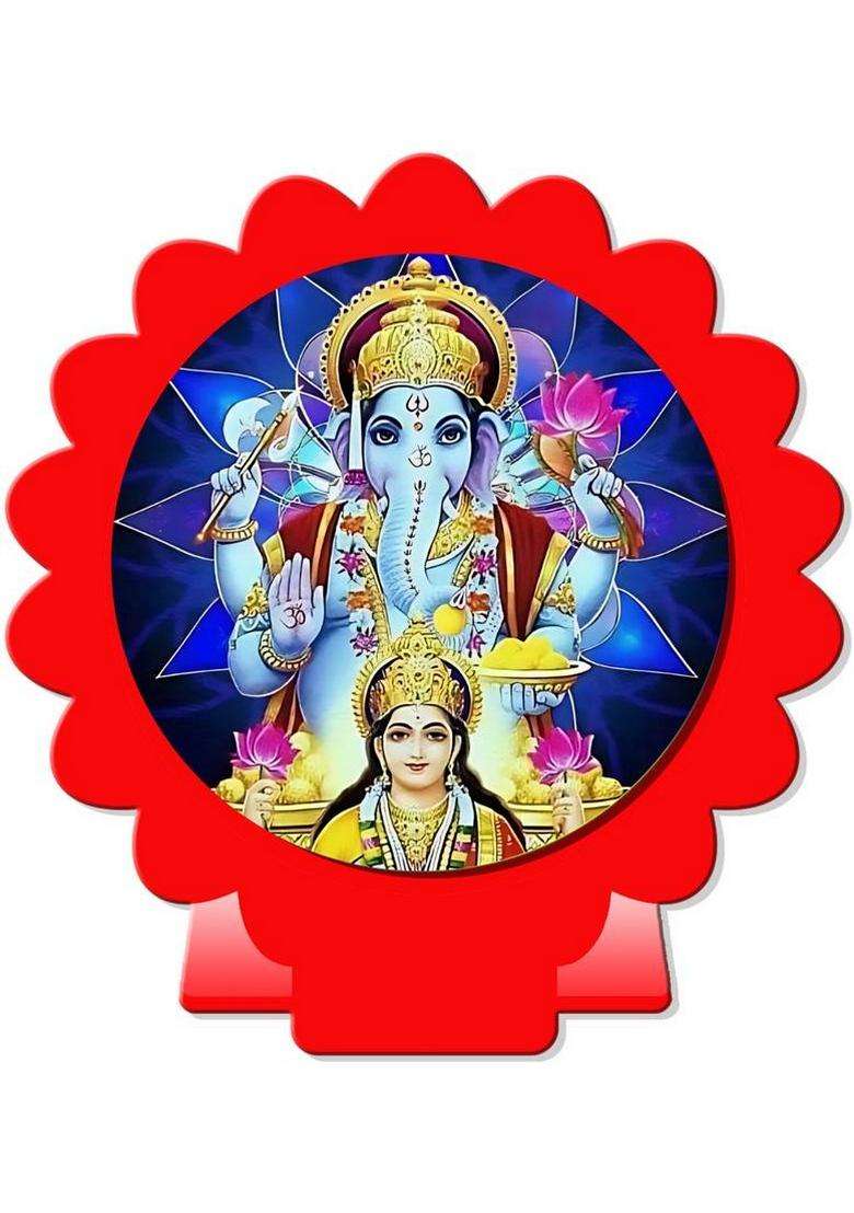 Giftsrange Lakshmi Ganesh Car Dashboard Idol Red Glossy Decorative Showpiece - 8 Cm(Plastic Red) - Indya