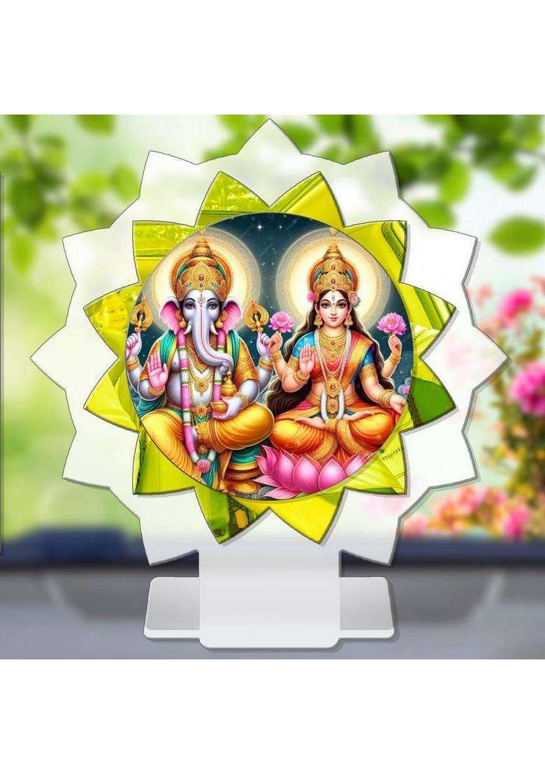 Sanbia Lakshmi Ganesh Laxmi Ganesha Car Dashboard Idol Premium Decorative Showpiece - 11 Cm(Plastic Multicolor) - Indya