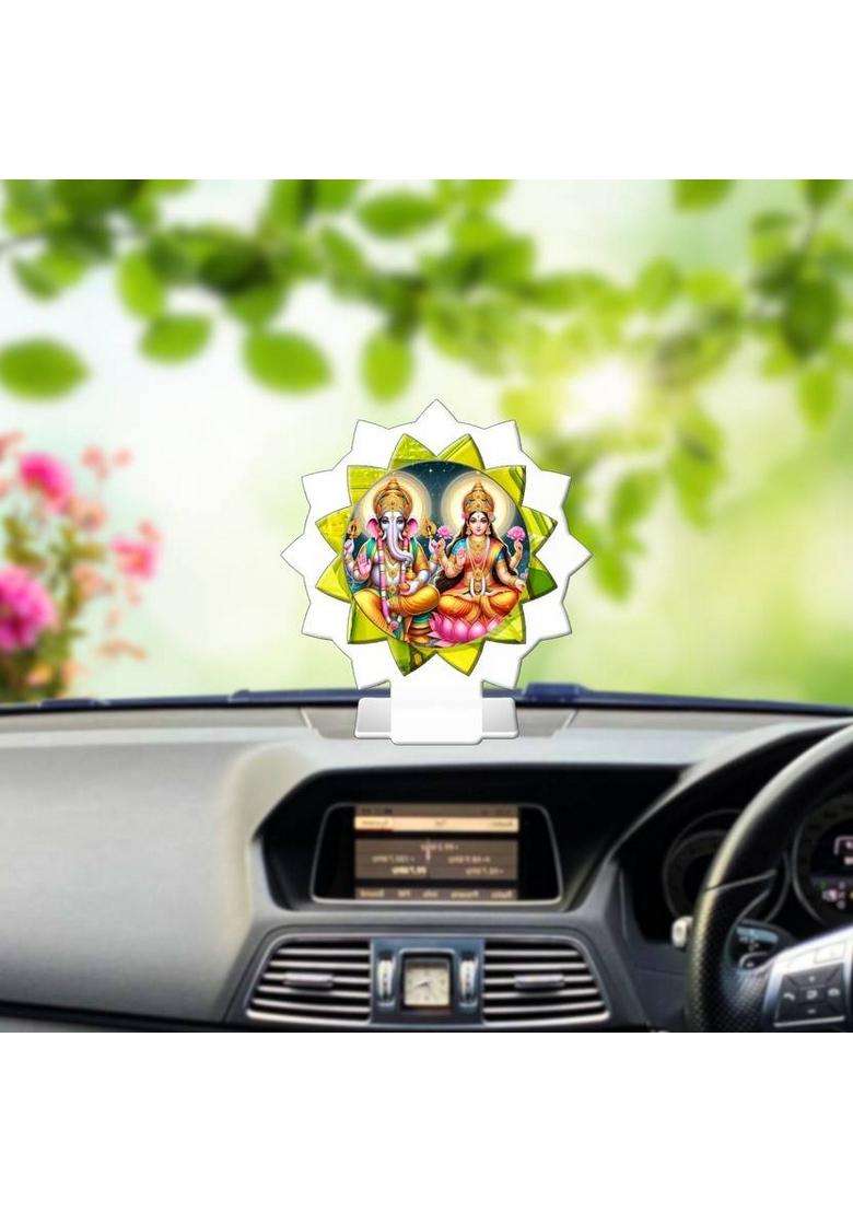Sanbia Lakshmi Ganesh Laxmi Ganesha Car Dashboard Idol Premium Decorative Showpiece - 11 Cm(Plastic Multicolor) - Indya