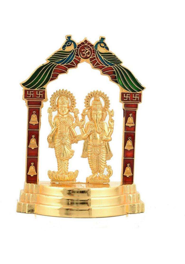 Bhavikaa Gold Plated Laxmi-Ganesh Idol Showpiece/Statue Diwali Puja (W X H-11 X 16Cm) Decorative Showpiece - 16 Cm(Metal Gold) - Indya