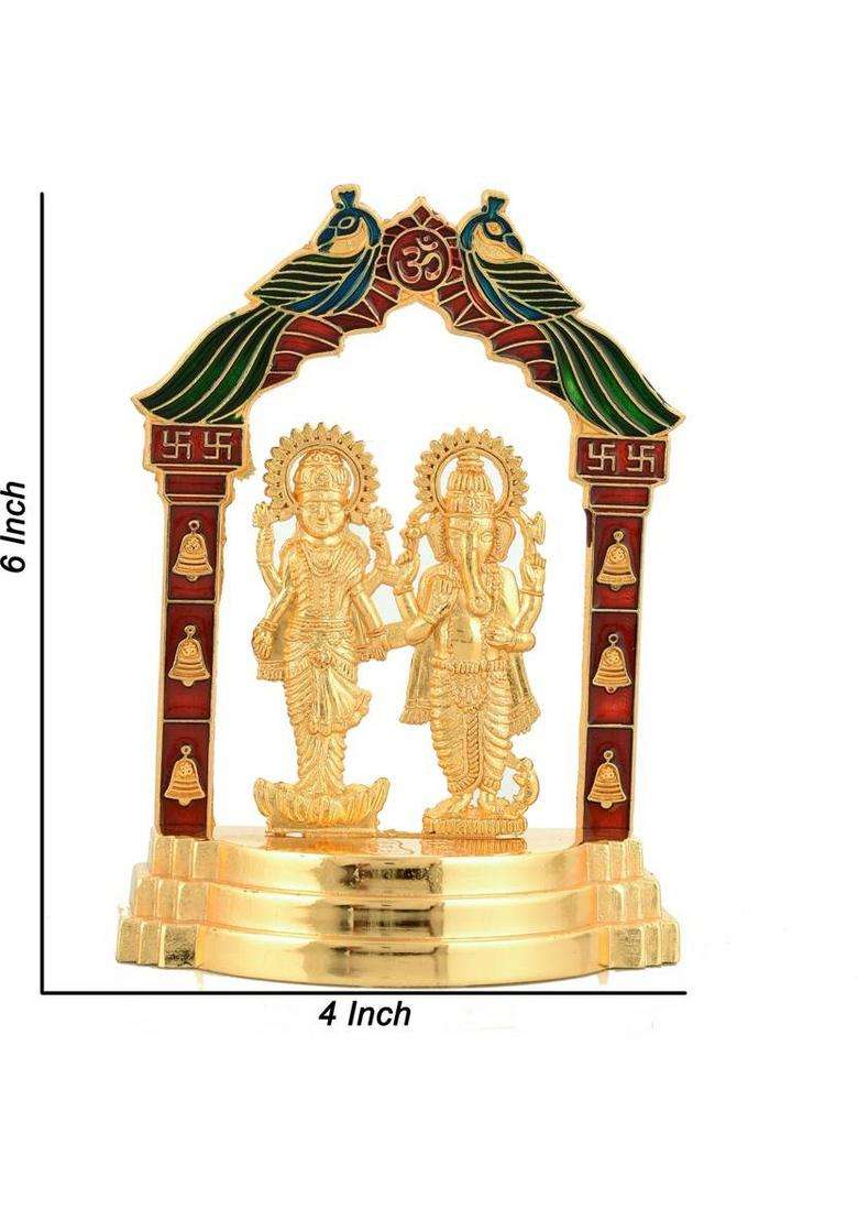 Bhavikaa Gold Plated Laxmi-Ganesh Idol Showpiece/Statue Diwali Puja (W X H-11 X 16Cm) Decorative Showpiece - 16 Cm(Metal Gold) - Indya