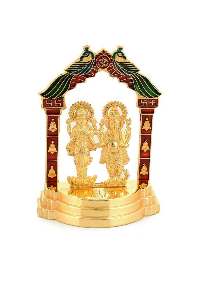 Bhavikaa Gold Plated Laxmi-Ganesh Idol Showpiece/Statue Diwali Puja (W X H-11 X 16Cm) Decorative Showpiece - 16 Cm(Metal Gold) - Indya