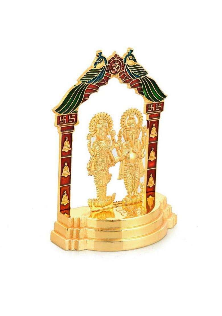 Bhavikaa Gold Plated Laxmi-Ganesh Idol Showpiece/Statue Diwali Puja (W X H-11 X 16Cm) Decorative Showpiece - 16 Cm(Metal Gold) - Indya