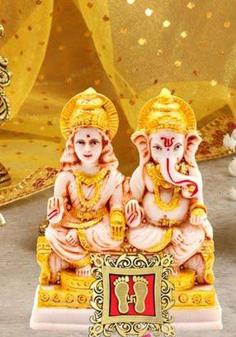 Noktus Laxmi Ganesh Murti For Home Decor Laxmi Ganesh Idol Laxmi Ganesh Showpiece Decorative Showpiece - 12 Cm(Marble Multicolor)