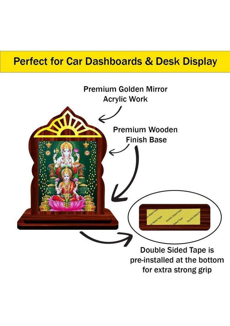 Giftsrange Lakshmi Ganesh Ganapati Lakshmi Car Dashboard Idol Decorative Showpiece - 10.4 Cm(Wood Multicolor) - Indya