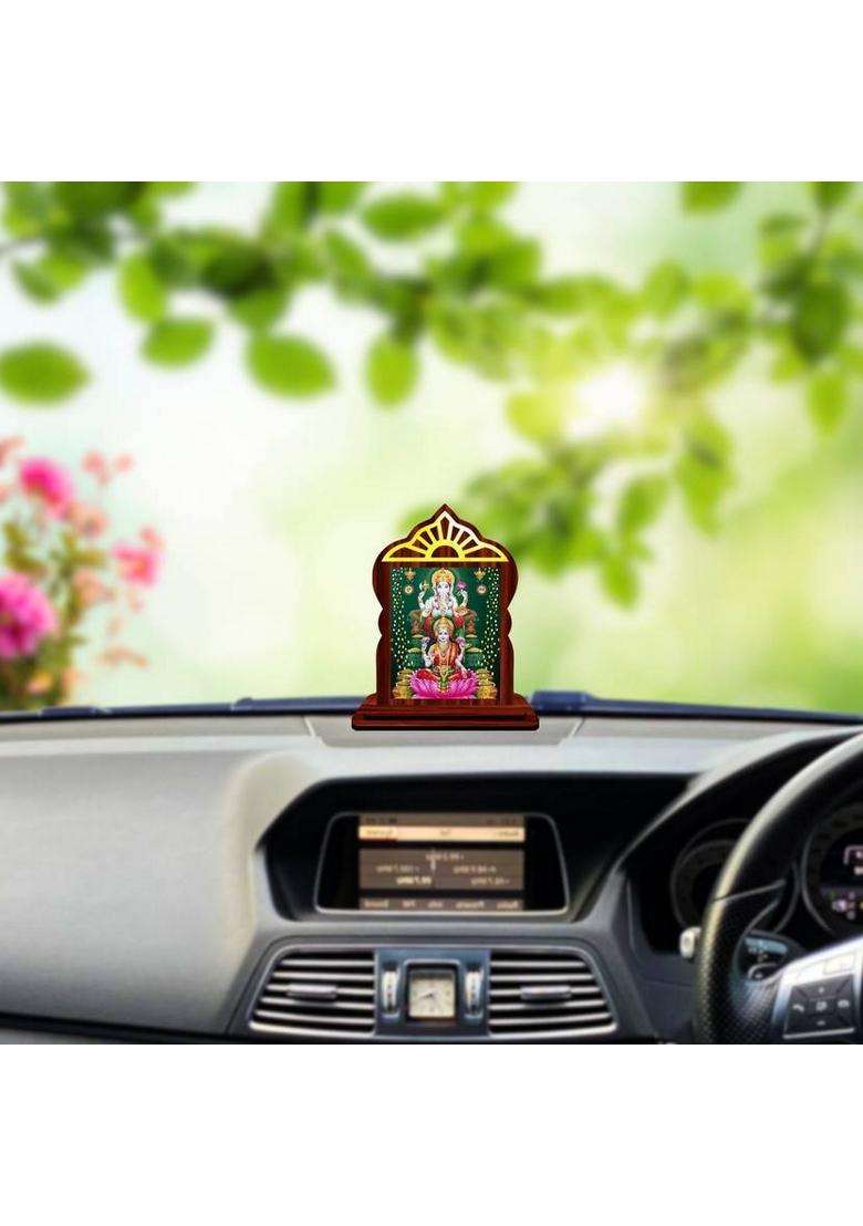 Giftsrange Lakshmi Ganesh Ganapati Lakshmi Car Dashboard Idol Decorative Showpiece - 10.4 Cm(Wood Multicolor) - Indya