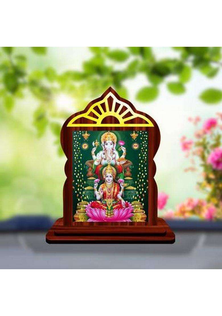 Giftsrange Lakshmi Ganesh Ganapati Lakshmi Car Dashboard Idol Decorative Showpiece - 10.4 Cm(Wood Multicolor) - Indya