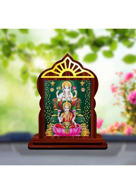 Giftsrange Lakshmi Ganesh Ganapati Lakshmi Car Dashboard Idol Decorative Showpiece - 10.4 Cm(Wood Multicolor)