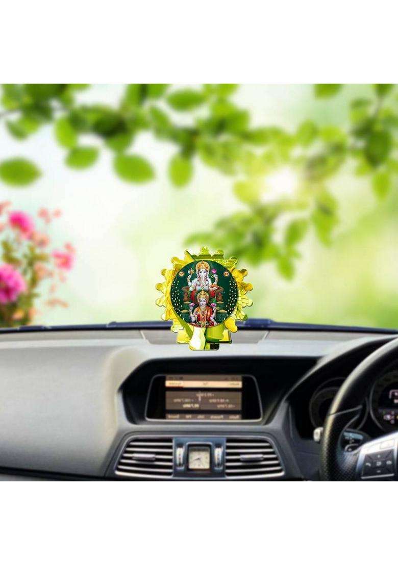 Sanbia Lakshmi Ganesh Ganapati Lakshmi Golden Mirror Shine Car Dashboard Idol Decorative Showpiece - 8 Cm(Plastic Multicolor Gold) - Indya