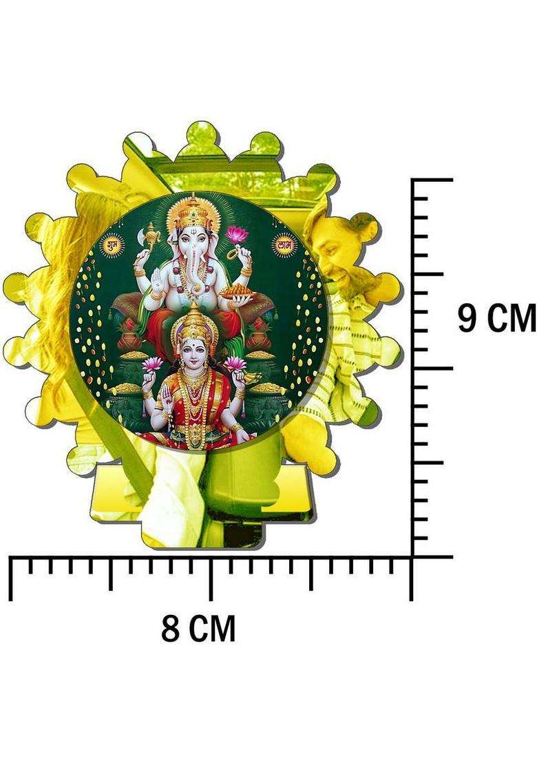 Sanbia Lakshmi Ganesh Ganapati Lakshmi Golden Mirror Shine Car Dashboard Idol Decorative Showpiece - 8 Cm(Plastic Multicolor Gold) - Indya