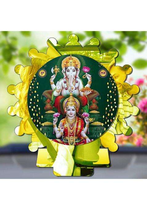 Sanbia Lakshmi Ganesh Ganapati Lakshmi Golden Mirror Shine Car Dashboard Idol Decorative Showpiece - 8 Cm(Plastic Multicolor Gold)