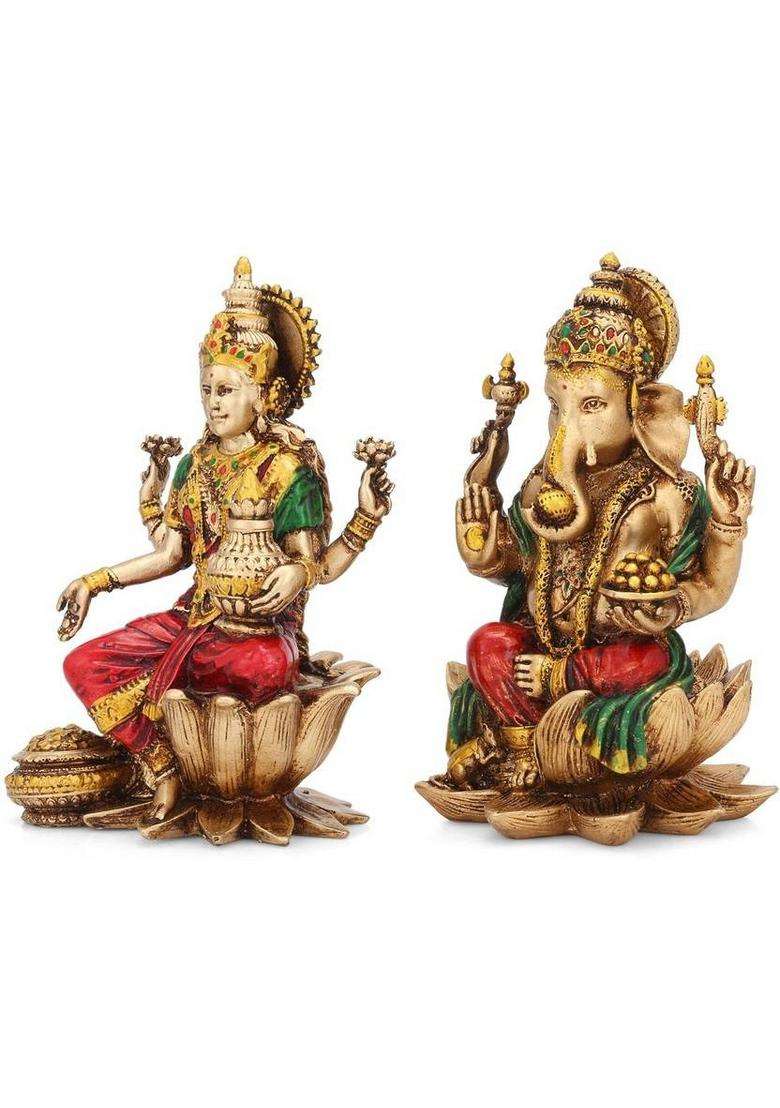 Srimaa Ventures Antique Laxmi Ganesh Idol For Prosperity Home Puja Temple (7 Inch) Decorative Showpiece - 17 Cm(Resin Multicolor) - Indya