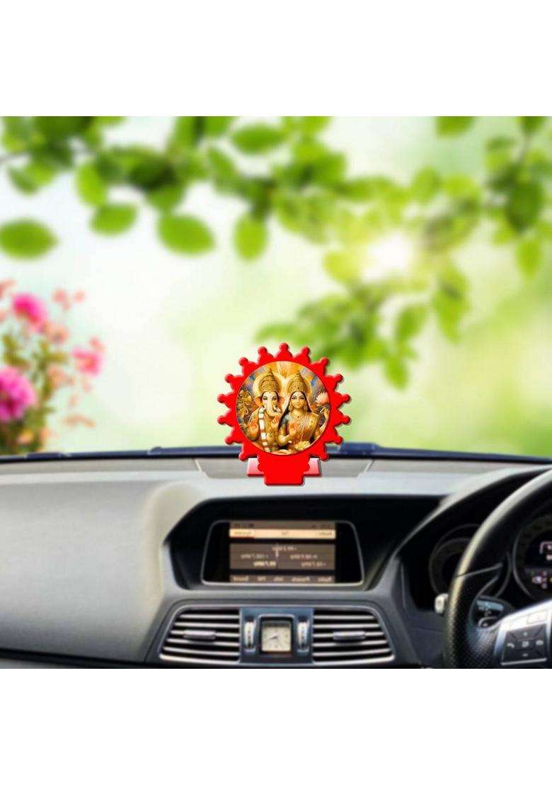 Sanbia Lakshmi Ganesh Ganapati Lakshmi Car Dashboard Idol Decorative Showpiece - 8 Cm(Plastic Multicolor Red) - Indya