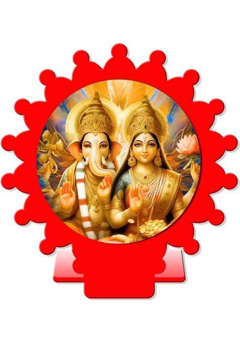 Sanbia Lakshmi Ganesh Ganapati Lakshmi Car Dashboard Idol Decorative Showpiece - 8 Cm(Plastic Multicolor Red)