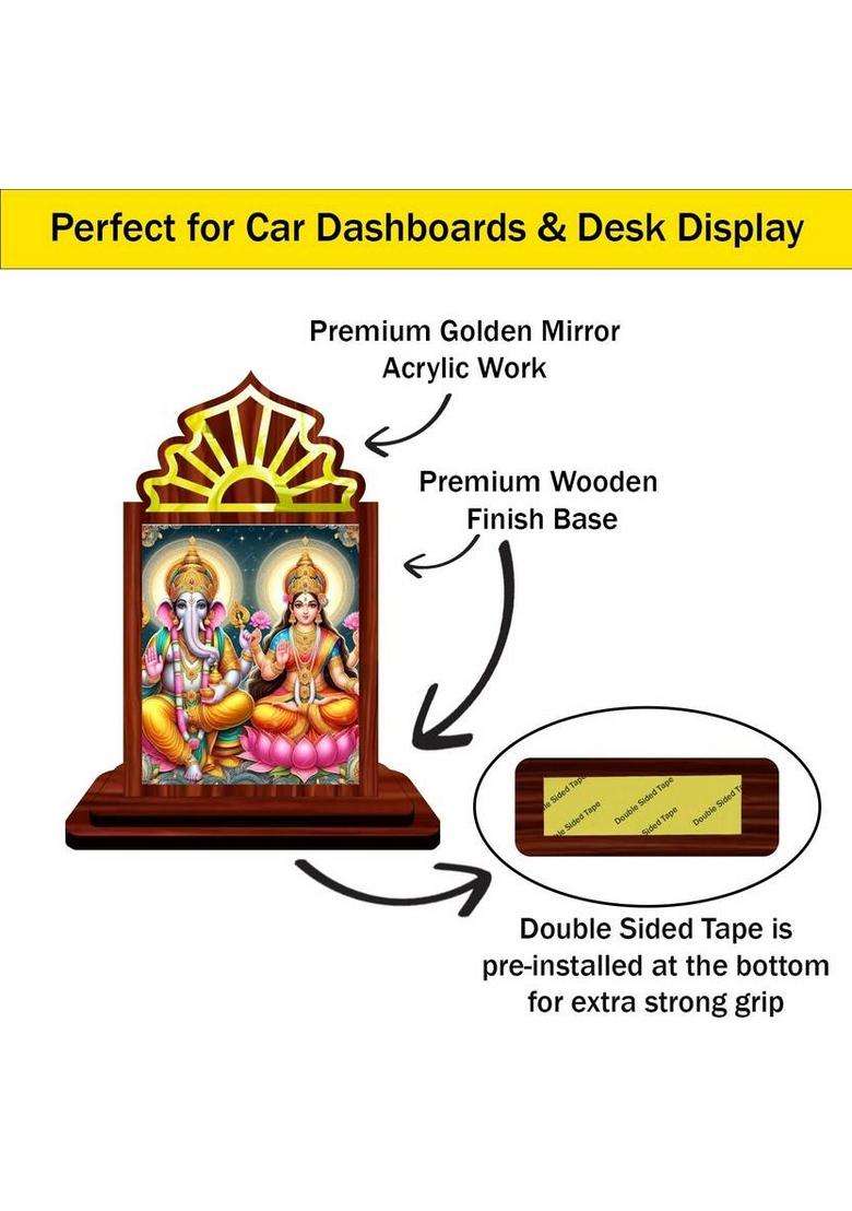 Giftsrange Lakshmi Ganesh Ganapati Lakshmi Car Dashboard Idol Premium Decorative Showpiece - 10.5 Cm(Wood Multicolor) - Indya
