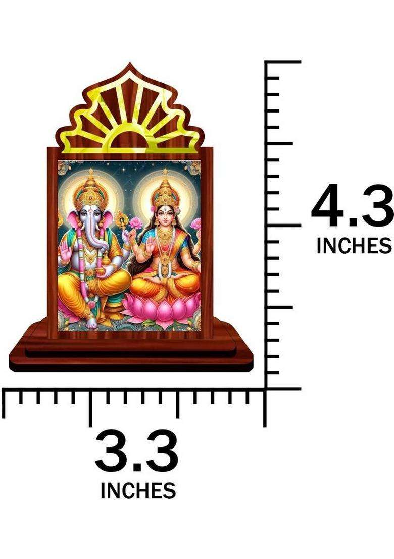 Giftsrange Lakshmi Ganesh Ganapati Lakshmi Car Dashboard Idol Premium Decorative Showpiece - 10.5 Cm(Wood Multicolor) - Indya