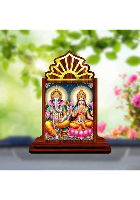 Giftsrange Lakshmi Ganesh Ganapati Lakshmi Car Dashboard Idol Premium Decorative Showpiece - 10.5 Cm(Wood Multicolor)