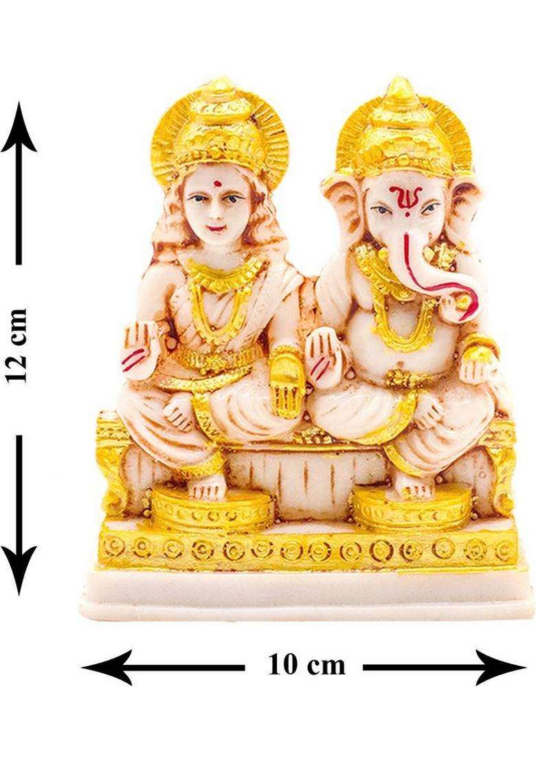 Noktus Marble Finish Laxmi Ganesh Idol For Pooja Room Lakshmi Ganesh Mala Set Gift Decorative Showpiece - 12 Cm(Marble Multicolor) - Indya