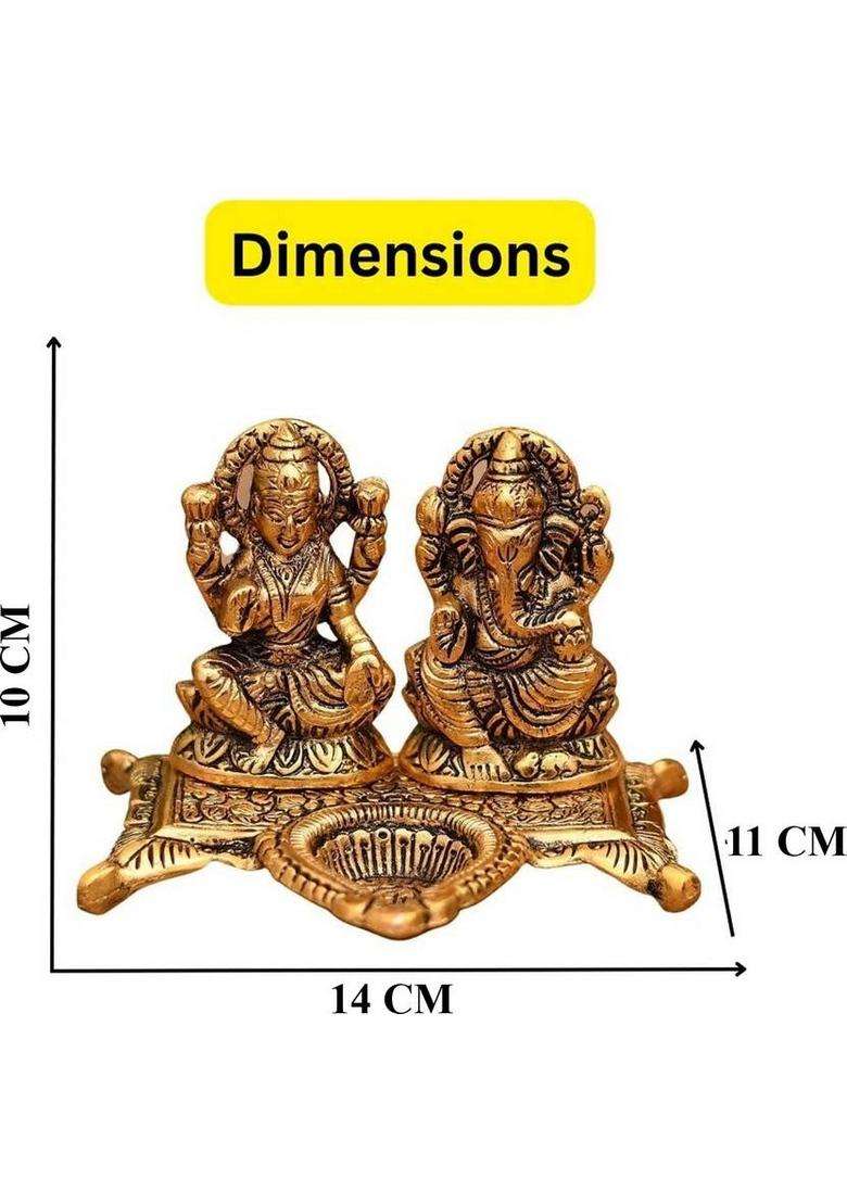 Kitlyn Mata Lakshmi With Ganesha God Idol Deepam Oil Lamp For Or Bringing Decorative Showpiece - 10 Cm(Brass Gold) - Indya