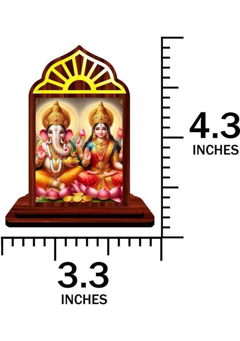 Giftsrange Lakshmi Ganesh Ganapati Lakshmi Car Dashboard Idol Premium Decorative Showpiece - 10 Cm(Wood Multicolor) - Indya