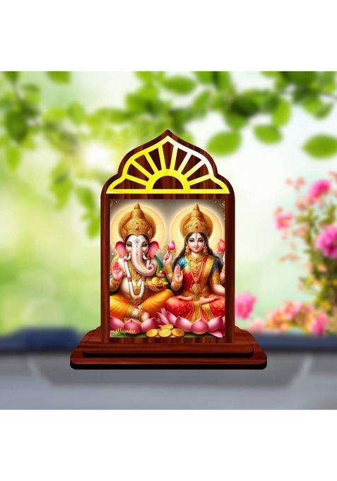 Giftsrange Lakshmi Ganesh Ganapati Lakshmi Car Dashboard Idol Premium Decorative Showpiece - 10 Cm(Wood Multicolor)