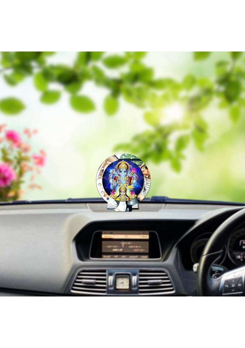 Giftsrange Lakshmi Ganesh Car Dashboard Idol Premium Decorative Showpiece - 8 Cm(Plastic Silver) - Indya