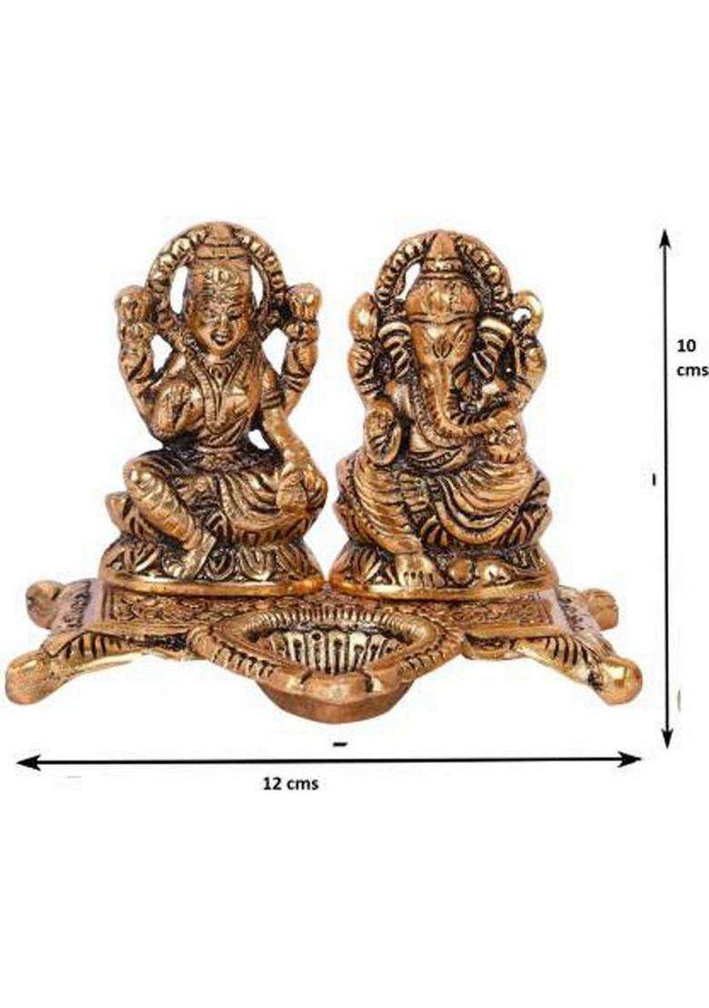 Navyaksh Best Quality Laxmi Ganesh Chowki Idol Showpiece Oil Lamp Diya Deepak - Metal (Go Decorative Showpiece - 10 Cm(Metal Gold) - Indya