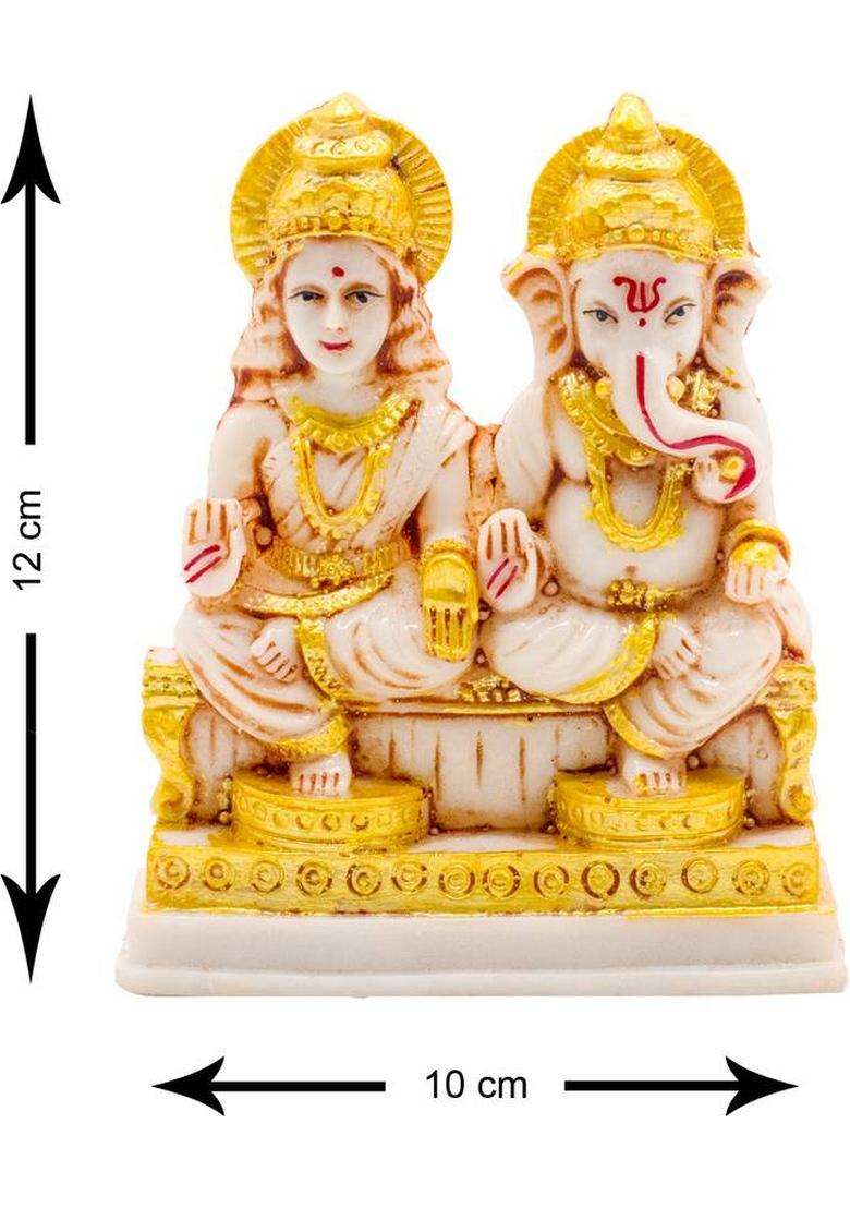 Noktus Lakshmi Ganesh Sitting On The Throne Statue Decorative Showpiece - 12 Cm(Polyresin Multicolor) - Indya