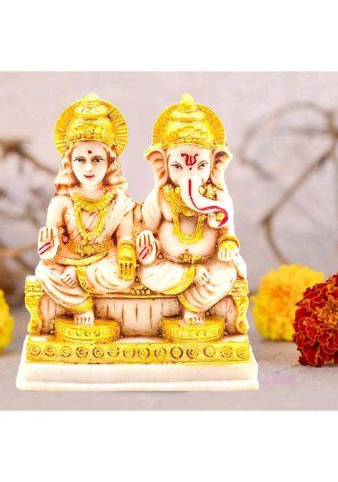 Noktus Lakshmi Ganesh Sitting On The Throne Statue Decorative Showpiece - 12 Cm(Polyresin Multicolor)