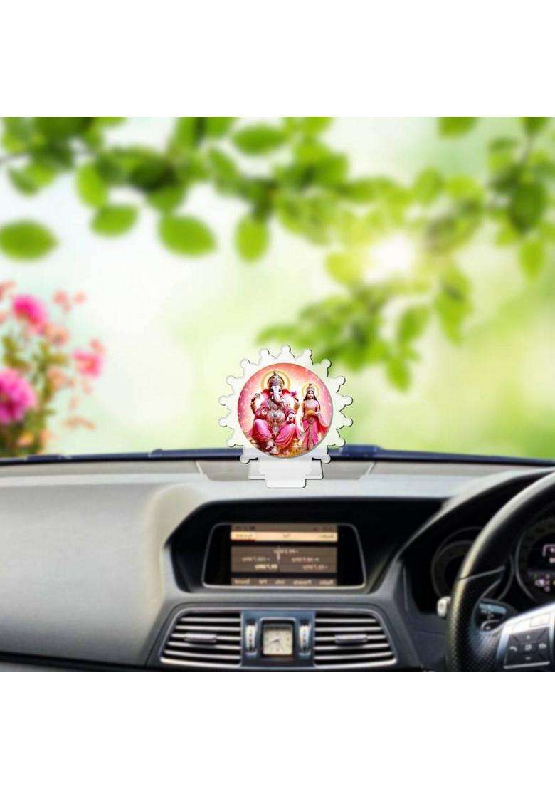 Giftsrange Lakshmi Ganesh Ganapati Lakshmi White Premium Car Dashboard Idol Decorative Showpiece - 8 Cm(Plastic Multicolor White) - Indya