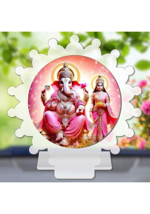 Giftsrange Lakshmi Ganesh Ganapati Lakshmi White Premium Car Dashboard Idol Decorative Showpiece - 8 Cm(Plastic Multicolor White)