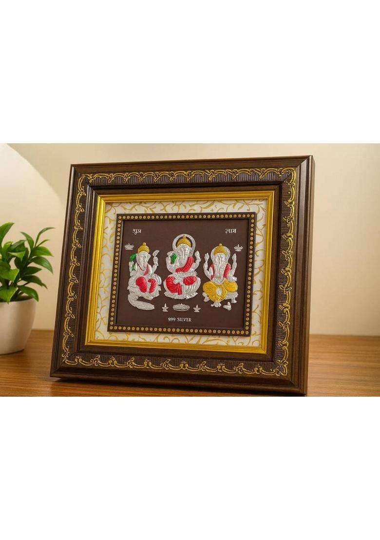 Altrona Ganesh Lakshmi Saraswati Frame 999 Pure Silver For Pooja & Gifting I Silver Idol Decorative Showpiece - 20 Cm(Silver Multicolor) - Indya
