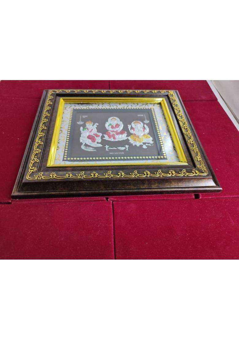 Altrona Ganesh Lakshmi Saraswati Frame 999 Pure Silver For Pooja & Gifting I Silver Idol Decorative Showpiece - 20 Cm(Silver Multicolor) - Indya