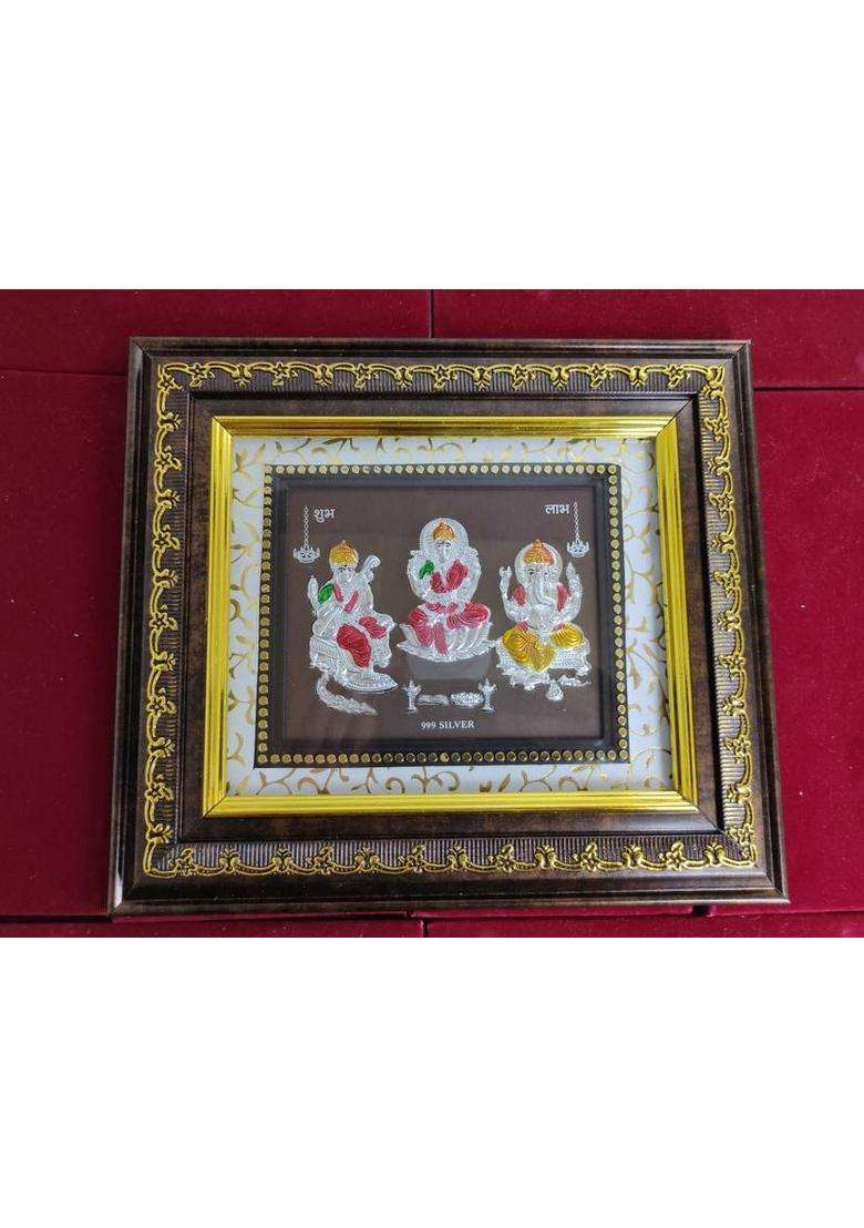 Altrona Ganesh Lakshmi Saraswati Frame 999 Pure Silver For Pooja & Gifting I Silver Idol Decorative Showpiece - 20 Cm(Silver Multicolor) - Indya