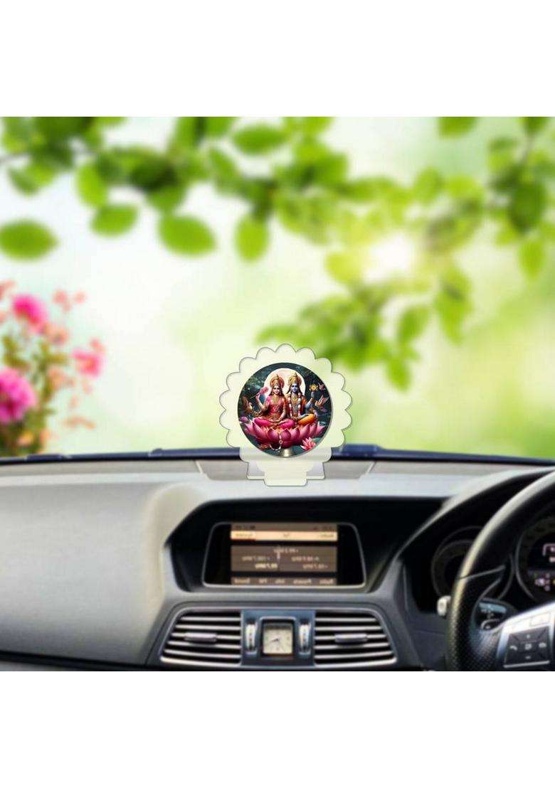 Giftsrange Lakshmi Ganesh Car Dashboard Idol White Glossy Decorative Showpiece - 8 Cm(Plastic White) - Indya