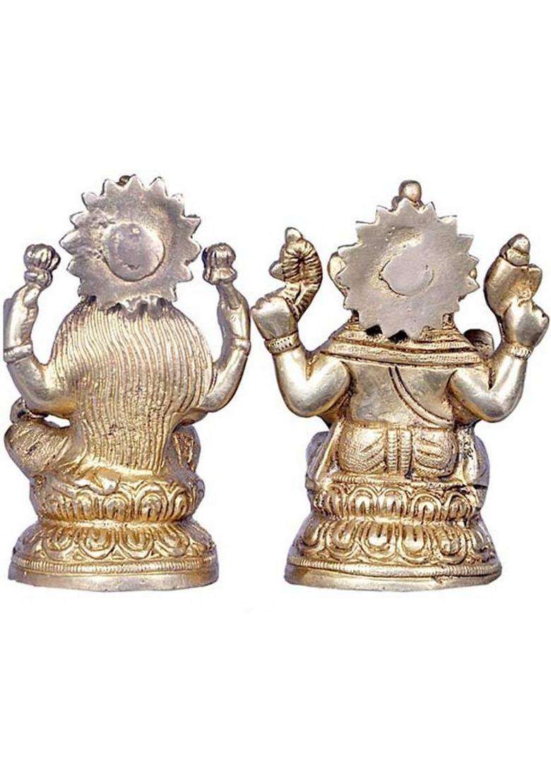 Somendraa Lakshmi Ganesh God Idol Brass Yellow - 11Cm Decorative Showpiece - 11 Cm(Brass Yellow) - Indya