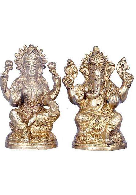 Somendraa Lakshmi Ganesh God Idol Brass Yellow - 11Cm Decorative Showpiece - 11 Cm(Brass Yellow)