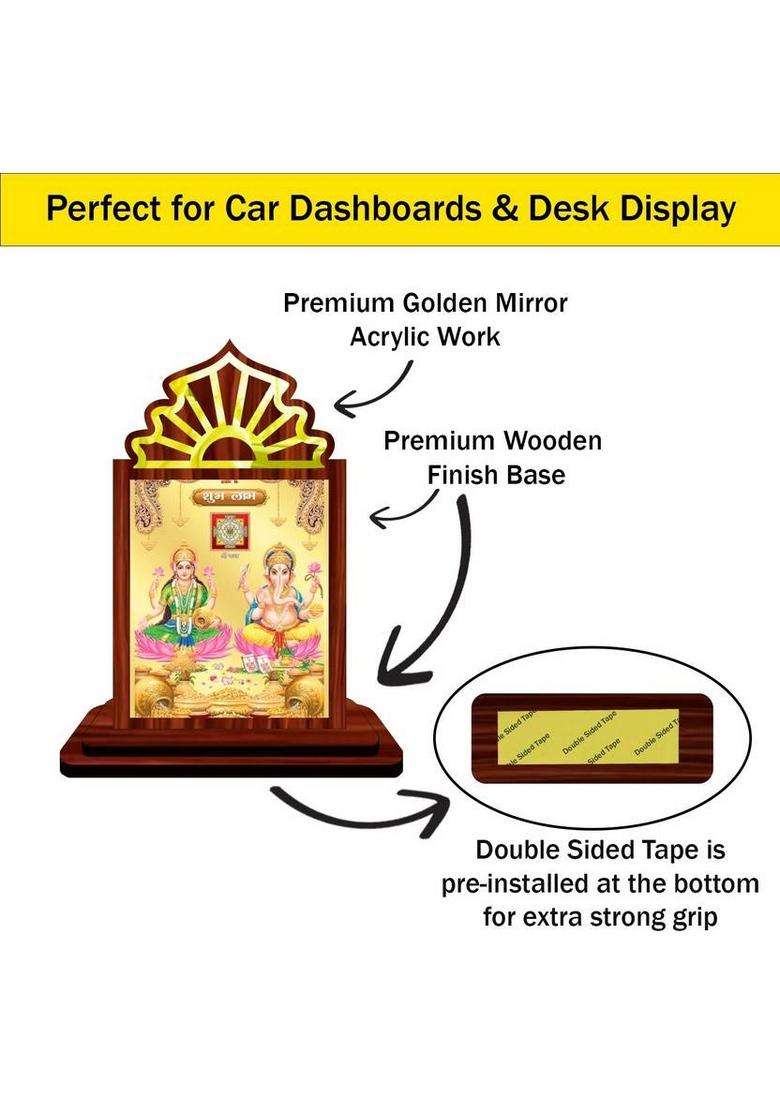 Giftsrange Lakshmi Ganesh Ganapati Lakshmi Car Dashboard Idol Decorative Showpiece - 10.5 Cm(Wood Multicolor) - Indya