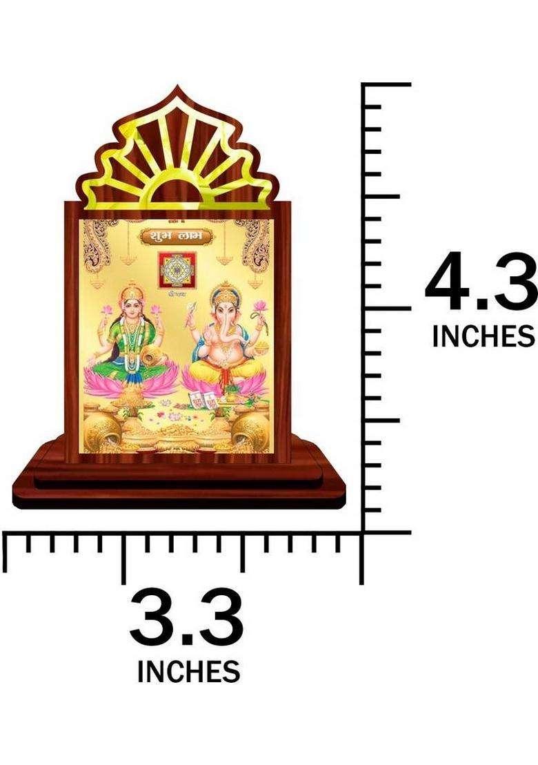 Giftsrange Lakshmi Ganesh Ganapati Lakshmi Car Dashboard Idol Decorative Showpiece - 10.5 Cm(Wood Multicolor) - Indya