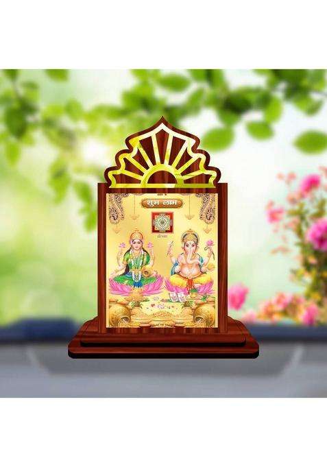Giftsrange Lakshmi Ganesh Ganapati Lakshmi Car Dashboard Idol Decorative Showpiece - 10.5 Cm(Wood Multicolor)
