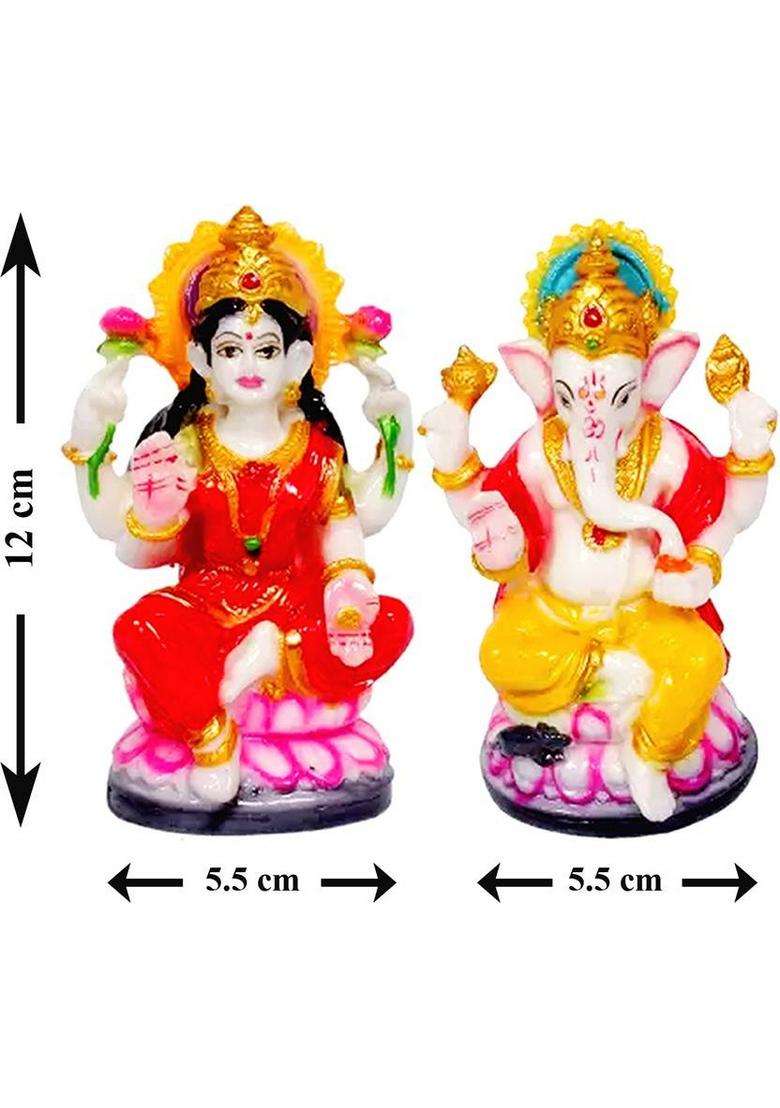 Kitlyn Combo Of 3 1 Laxmi Ganesh Murti For Diwali Puja 2 Laxmi Ganesh Maala Decorative Showpiece - 12 Cm(Resin Multicolor) - Indya