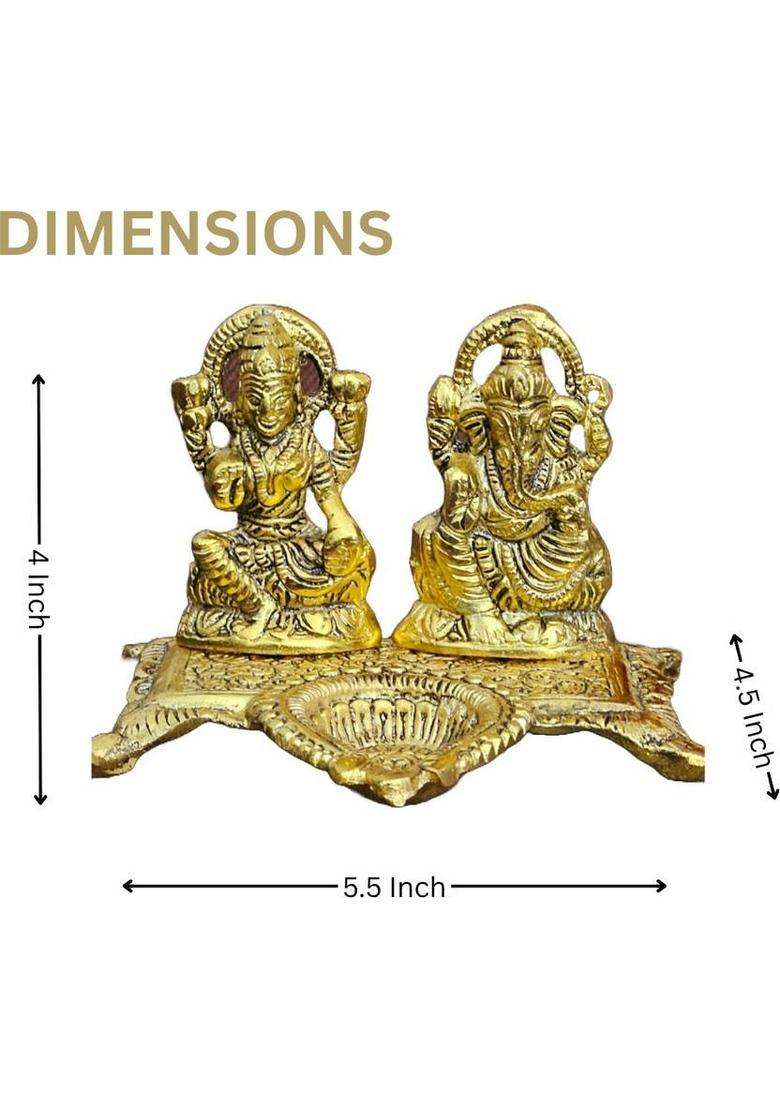 Havnly Metal Lakshmi Ganesh Statue With Oil Lamp Diya Decorative Showpiece - 12 Cm(Metal Gold) - Indya
