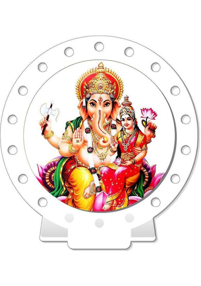 Sanbia Lakshmi Ganesh Car Dashboard Idol White Glossy Decorative Showpiece - 8 Cm(Plastic White) - Indya