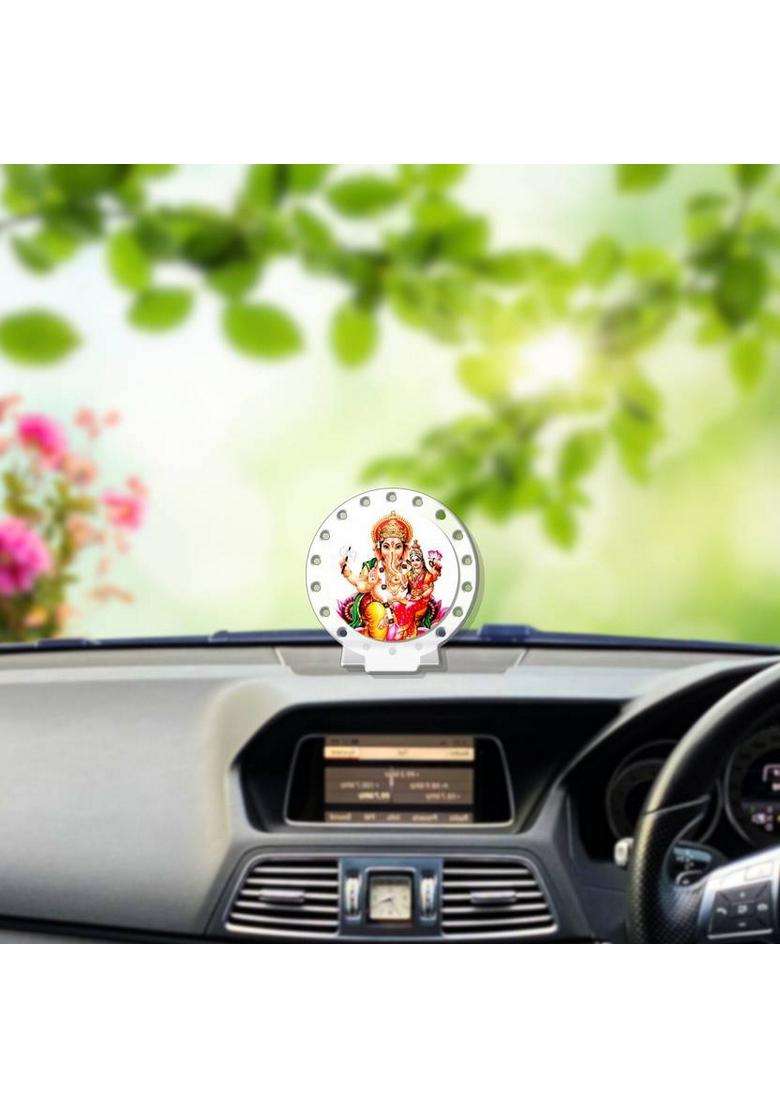 Sanbia Lakshmi Ganesh Car Dashboard Idol White Glossy Decorative Showpiece - 8 Cm(Plastic White) - Indya