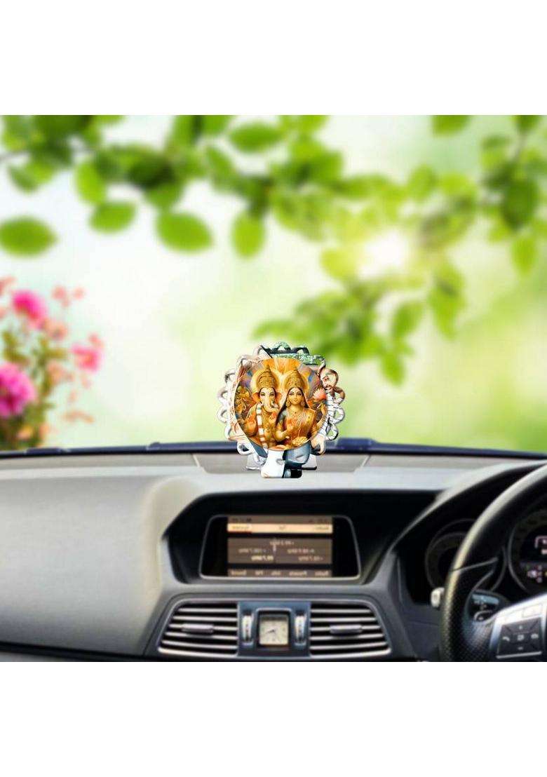 Giftsrange Lakshmi Ganesh Car Dashboard Idol Silver Mirror Shine Decorative Showpiece - 8 Cm(Plastic Silver) - Indya