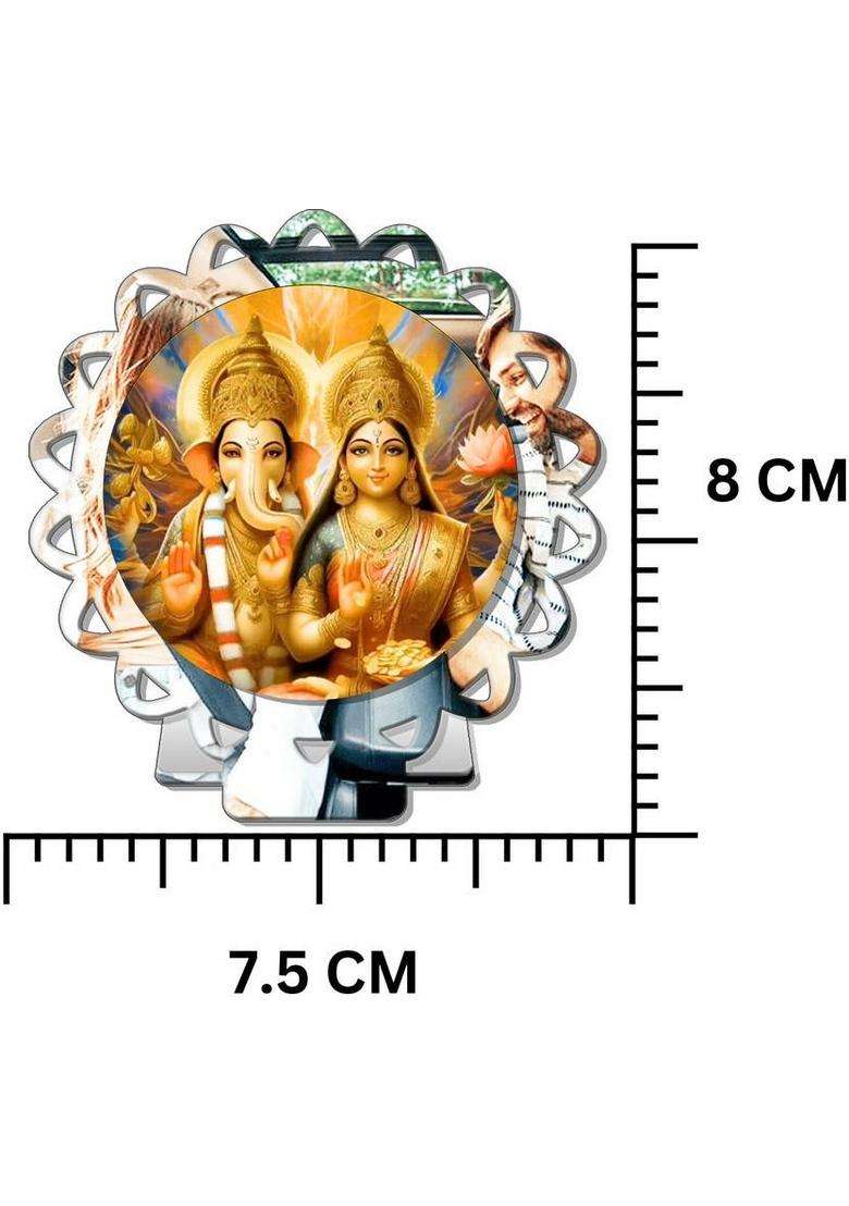Giftsrange Lakshmi Ganesh Car Dashboard Idol Silver Mirror Shine Decorative Showpiece - 8 Cm(Plastic Silver) - Indya