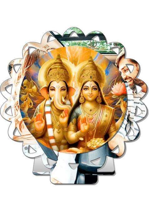 Giftsrange Lakshmi Ganesh Car Dashboard Idol Silver Mirror Shine Decorative Showpiece - 8 Cm(Plastic Silver)
